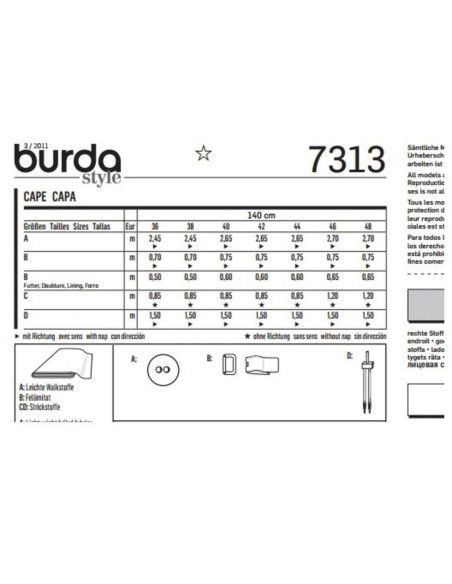 Molde de capa - Burda 7313
