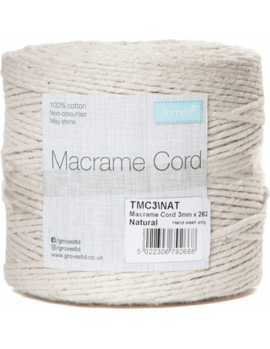Cordão de algodão macramé 3 mm natural