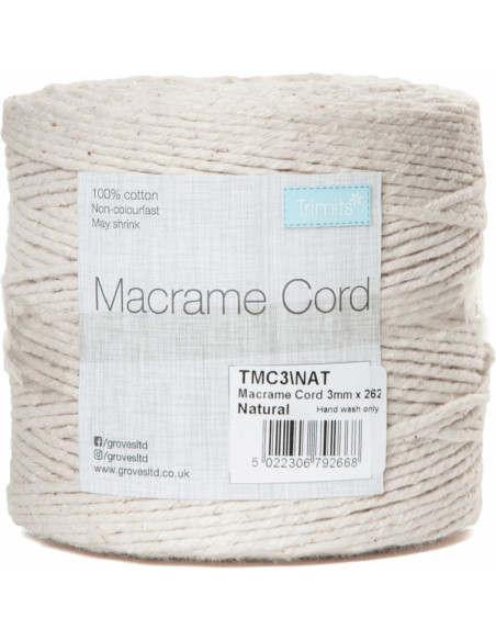 Cordão de algodão macramé 3 mm natural