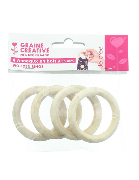Anéis de madeira natural para macramé 55 mm