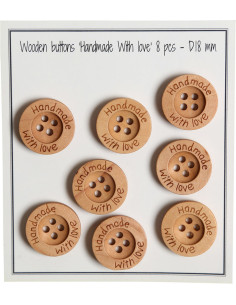 Pacote de 8 botões de madeira feitos à mão com amor 18 mm