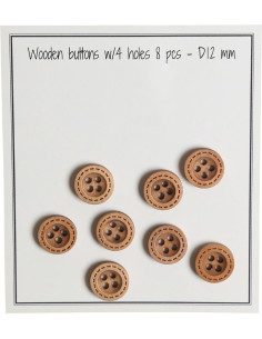 Pacote de 8 botões de madeira com sulcos redondos de 12 mm