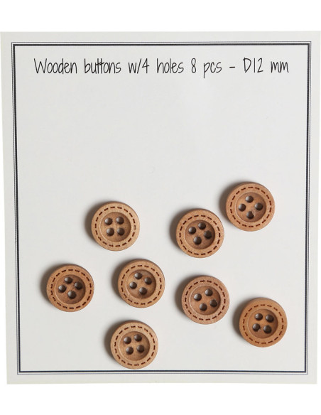 Pacote de 8 botões de madeira com sulcos redondos de 12 mm