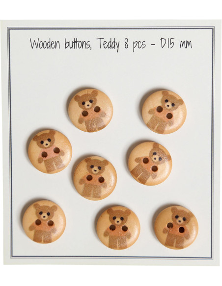 Pacote de 8 botões de madeira teddy bege 15 mm