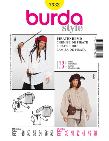Molde de camisa de pirata - Burda 7332