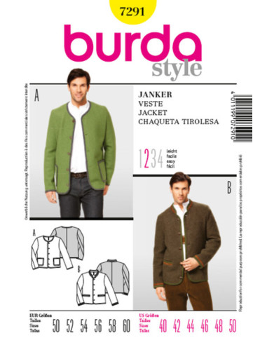 Molde de casaco com botões - Burda 7291