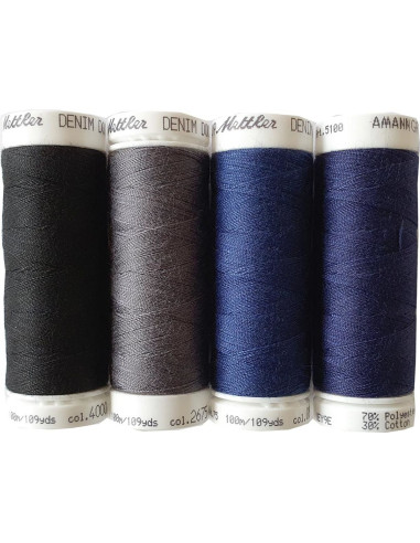 Conjunto de 4 linhas de costura Denim escuro Mettler