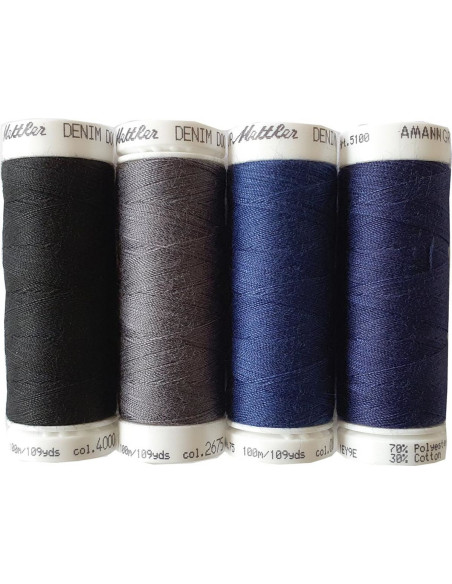 Conjunto de 4 linhas de costura Denim escuro Mettler