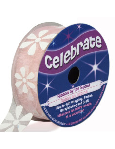 Fita de organza Celebrate rosa e flores - 15 mm x 3,5 m