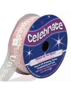 Fita de organza Celebrate rosa um presente para ti - 15 mm x 3,5 m