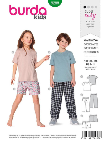 Molde de T-Shirt, calças e calções - Burda 9288