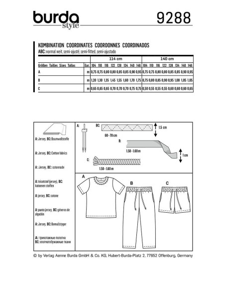 Molde de T-Shirt, calças e calções - Burda 9288