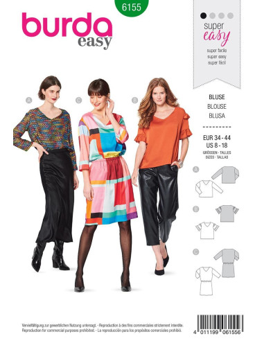 Molde de blusa e vestido - Burda 6155
