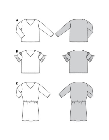 Molde de blusa e vestido - Burda 6155