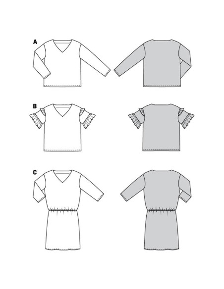 Molde de blusa e vestido - Burda 6155