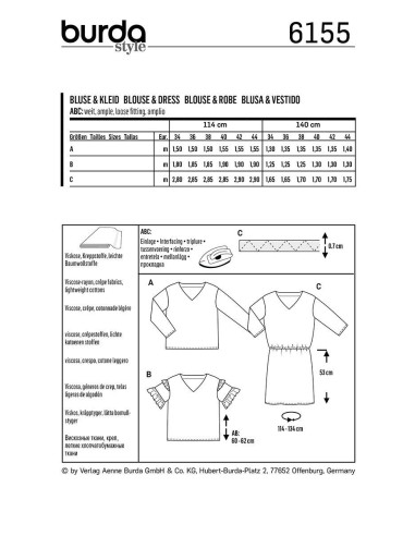 Molde de blusa e vestido - Burda 6155
