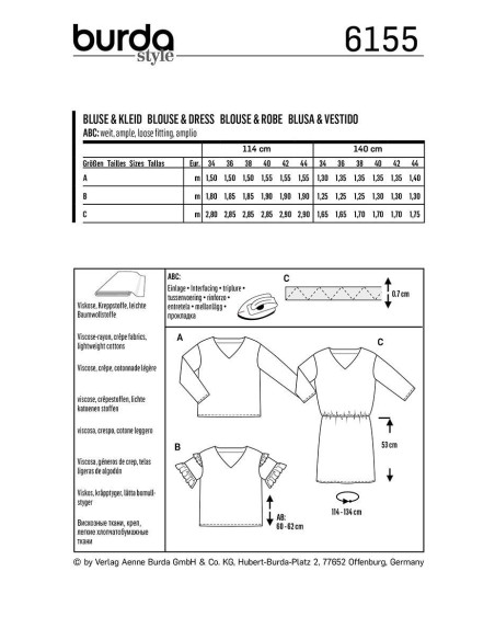 Molde de blusa e vestido - Burda 6155