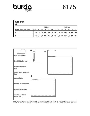 Molde de capa - Burda 6175