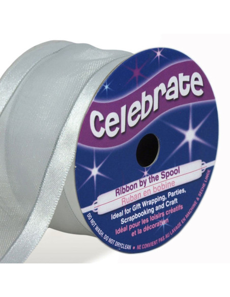 Fita de organza Celebrate branca com borda cinza - 38 mm x 4 m