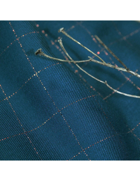 Tecido sarja de viscose xadrez azul petróleo lurex cobre - Églantine & Zoé