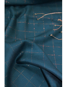 Tecido sarja de viscose xadrez azul petróleo lurex cobre - Églantine & Zoé 2