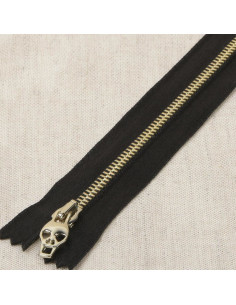 Fecho de cetim metálico lurex caveira - Ouro