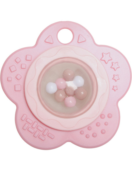Anel de dentição chocalho para bebé - Rosa