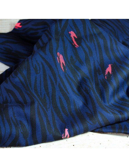 Tecido crepe de viscose Zebra azul - Églantine & Zoé