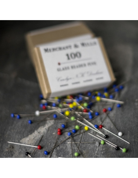 Caixa de 100 alfinetes extra finos com cabeça de vidro Merchant & Mills