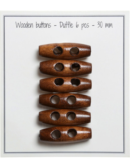 Conjunto de 6 botões de madeira clara em forma de bastão 30 mm