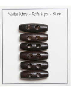 Conjunto de 6 botões de madeira escura tipo bastão 30 mm