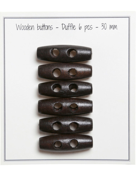 Conjunto de 6 botões de madeira escura tipo bastão 30 mm