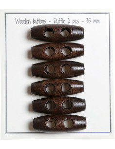 Conjunto de 6 botões de madeira em forma de bastão, castanho escuro, 35 mm