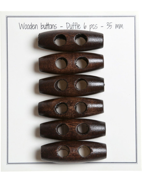 Conjunto de 6 botões de madeira em forma de bastão, castanho escuro, 35 mm