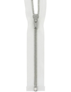 Fecho de correr separável de metal - Branco com dentes prateados