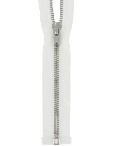 Fecho de correr separável de metal - Branco com dentes prateados