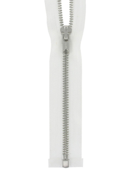 Fecho de correr separável de metal - Branco com dentes prateados