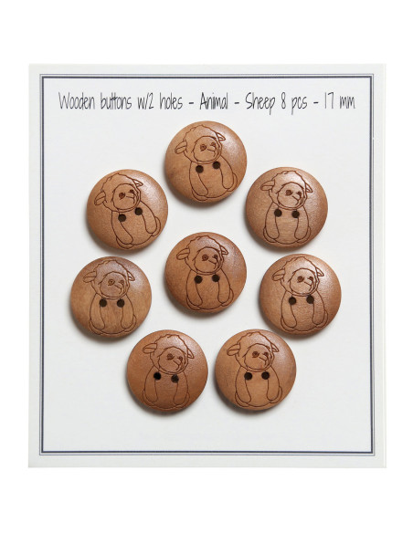 Conjunto de 8 botões de madeira 17 mm - Ovelha