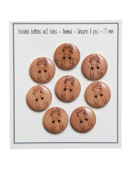 Conjunto de 8 botões de madeira 17 mm - Unicórnio