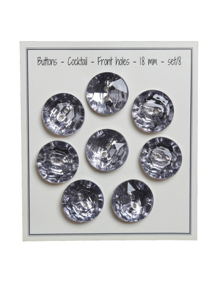 Conjunto de 8 botões de 2 furos Cocktail 18 mm - Cinza