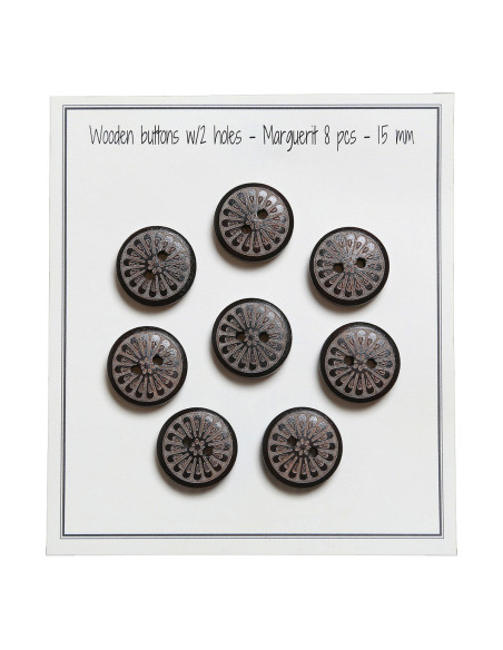 Pacote de 8 botões de madeira margarida 15 mm