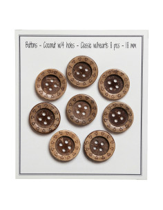 Pacote de 8 botões de coco em forma de coração 18 mm