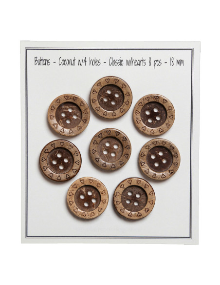 Pacote de 8 botões de coco em forma de coração 18 mm