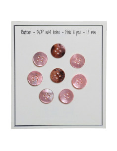 Conjunto de 8 botões de 4 furos em madrepérola 12 mm - Rosa