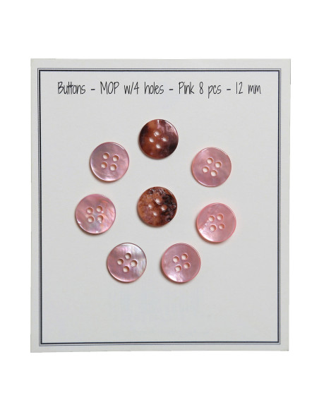 Conjunto de 8 botões de 4 furos em madrepérola 12 mm - Rosa