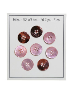 Conjunto de 8 botões de 4 furos de madrepérola 15 mm - Rosa