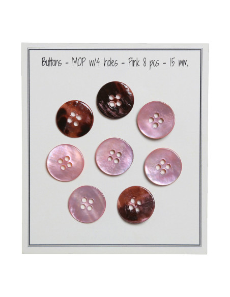 Conjunto de 8 botões de 4 furos de madrepérola 15 mm - Rosa