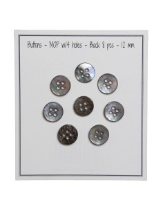 Conjunto de 8 botões de 4 furos de madrepérola 12 mm - Preto