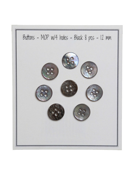 Conjunto de 8 botões de 4 furos de madrepérola 12 mm - Preto