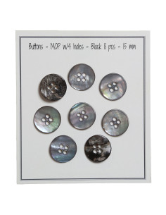 Conjunto de 8 botões de 4 furos de madrepérola 15 mm - Preto